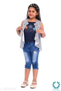 Pretty Stylish Girls Top Bottom Jacket Sets - 7-8 Years
